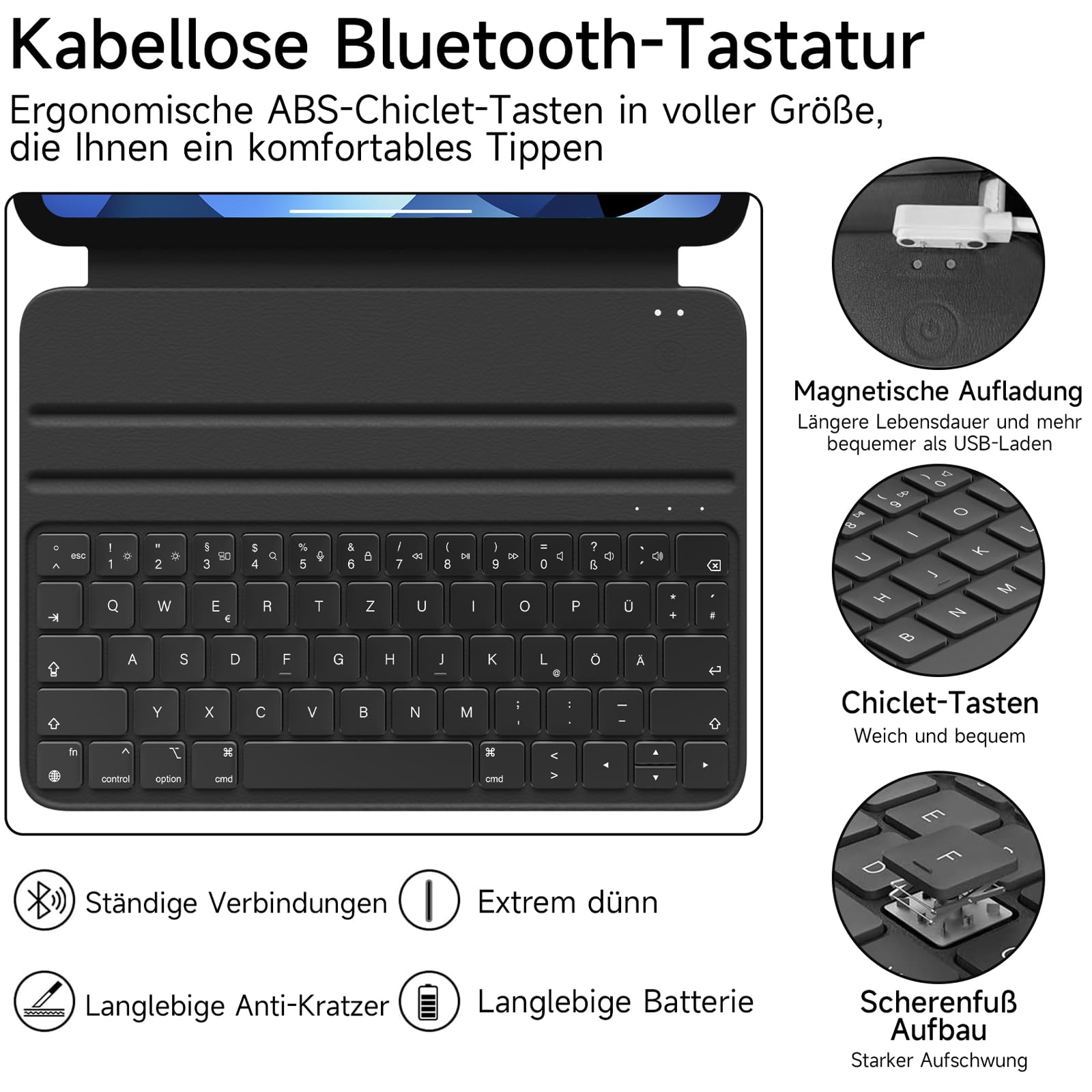 HOU Folio Tastatur Für IPad Pro 11 & Air 11 – Ultradünn, Magnetisch, QWERTZ, Schwarz, Mit Schutzhülle