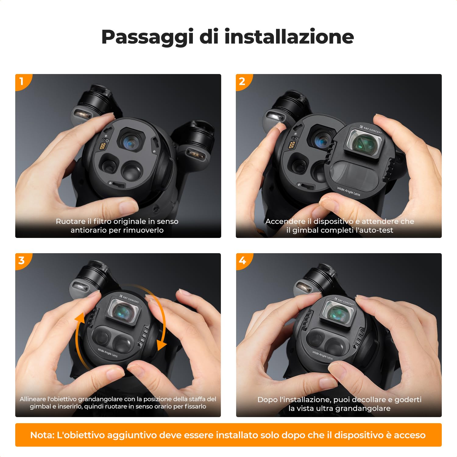 K&F CONCEPT Weitwinkelobjektivfiter Kompatibel mit DJI Mavic 4 Pro, 108° Weitwinkelobjektiv Magnetische Befestigung, Weitwinkelvorsatzlinse Mehrfach Beschichtet/Optisches Glas, Drohnenzubehör