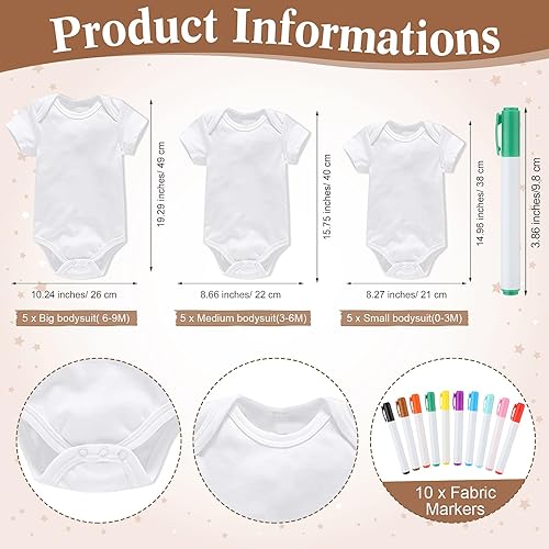 Miniatura 3 de Handepo 26 piezas de juegos de baby shower con juego de decoración de body de madera, marcadores de tela blanca para recién nacidos, para fiesta de