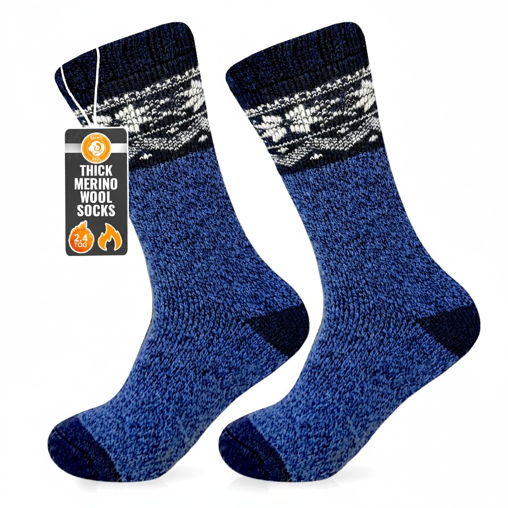 Towelogy Men's Navy ’S Merino Wool Hiking Socks 2.4 Tog | Thermal Ultra Warm Boot Sock For Hiking, Walking, Trekking In Winter | Uk 6–11 (Navy)