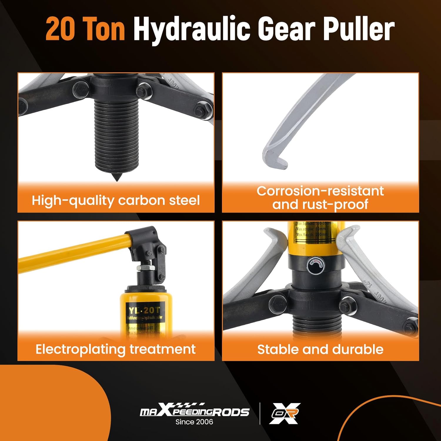 maXpeedingrods 20T Hydraulic Gear Puller, Hydraulic Wheel Bearing Puller Kit, 2 or 3 Jaws Puller, Bearing Hub Separator, Heavy Duty Hydraulic Puller Separator Tool