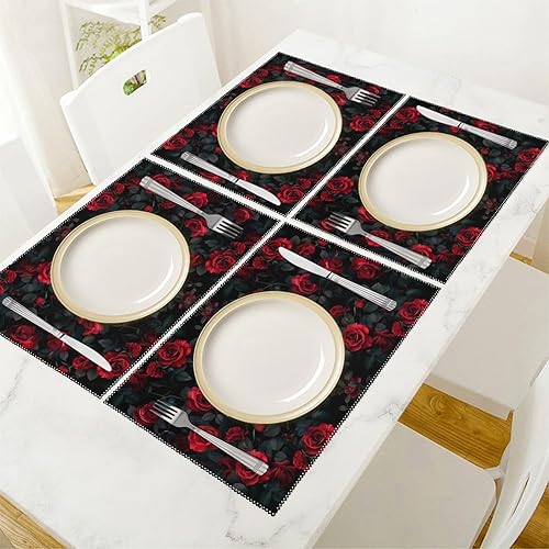 Miniatura 5 de Red Rose Placemats Set of 6 Resistant Table Mats Washable Place Mats for Dinner Party Table Decoration