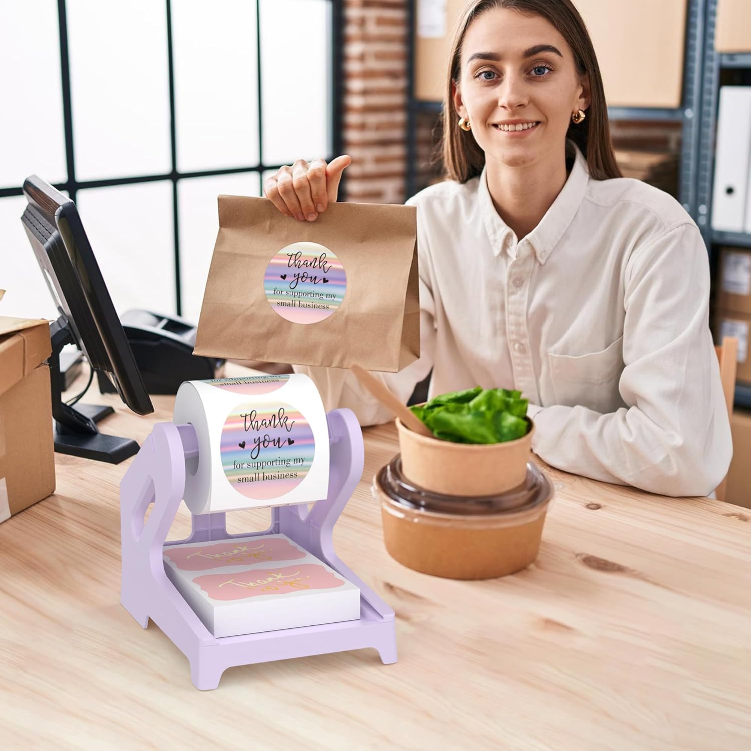 PONNOR Label Holder Thermal Label Holder for Rolls and Fanfold Labels Shipping Label Stand Desktop Printer DIY Accessory Supplies for Home, Office (Fresh Purple) - Image 7