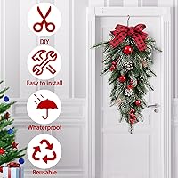 Vista 5 de Guirnalda de escalera de Navidad, 21.6 pulgadas, guirnaldas de Navidad de tela roja para decoración, agujas de pino verde, botín de lágrima