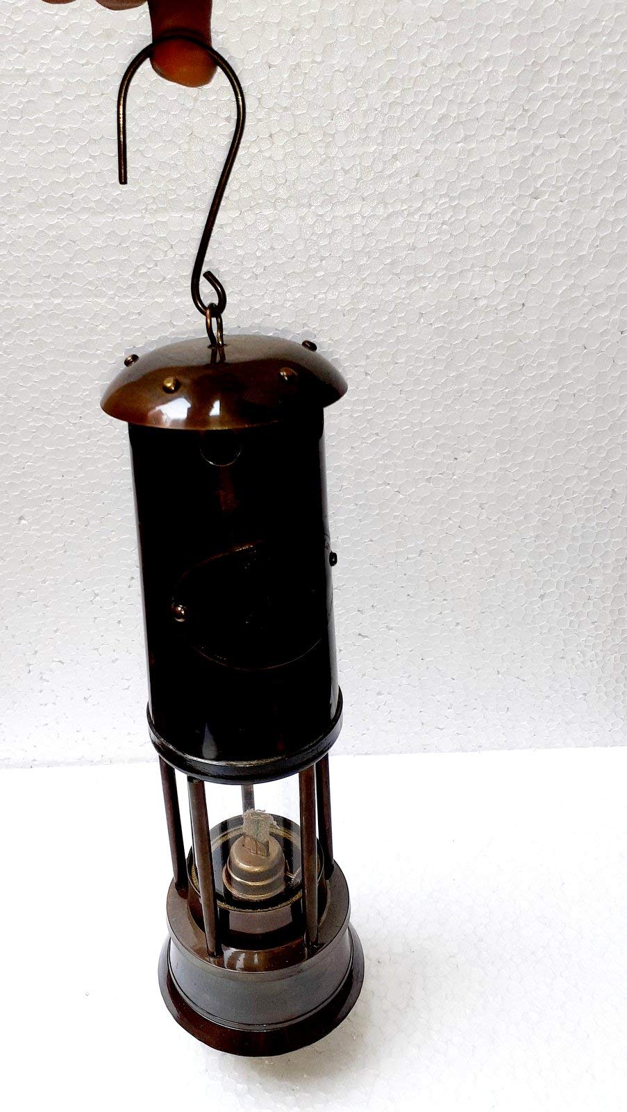 Lámpara náutica de aceite de carbón de latón antiguo y vidrio marrón de 11 pulgadas aprox. decorativa para el hogar, lámpara de aceite con mecha de linterna antigua