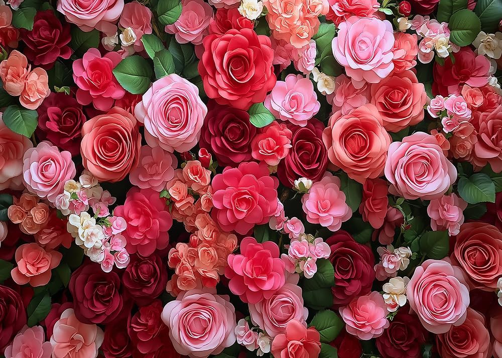 8X6FT Pink Rose Flower Wall Backdrop – Romantic Floral Photography Background for Wedding, Birthday, Mother’s Day, Baby Shower, Bridal Party Decorations D769