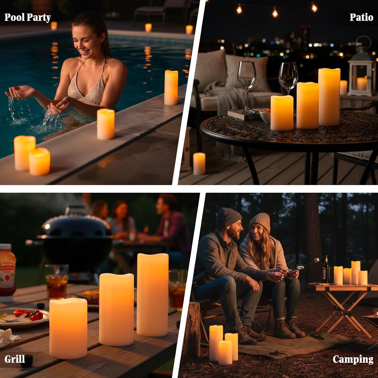 6" 8" 10" x 4" Large Waterproof Outdoor Flameless Candles Battery Operated LED Pillar Candles for Indoor Outdoor Lanterns, Ivory, Long Lasting, Set of 3