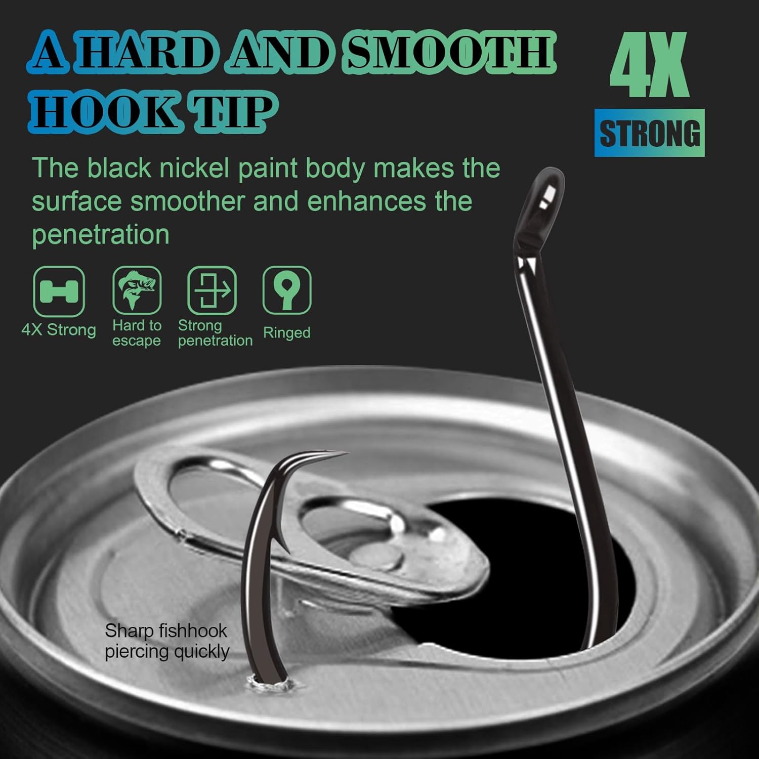 Heavyweight Catfish Hooks,50/104pcs CWSDXM 4X Strong Octopus Circle Hooks Size 1-10, Black Nickel Fishing Hooks for Large Catfish, Saltwater Freshwater Use, Offset Point for Secure Hookset