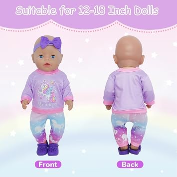 Doll Clothes Outfits for 12-18 Inch Dolls，7 Pcs Baby Doll Clothes Accessories with Pony Top Pants Dolls Shoes Hanger for 35-45 cm New Baby Dolls Girls Birthday Gifts