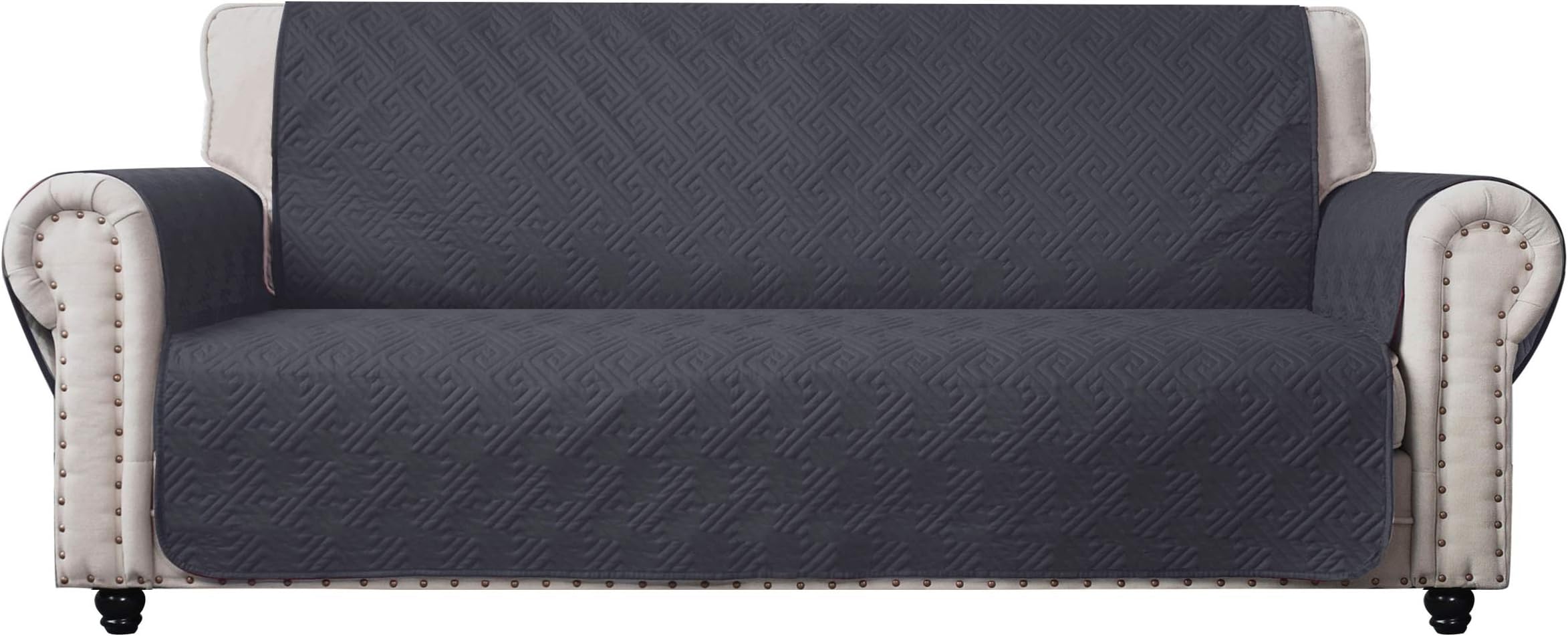 CHHKON DEARTOWN Sofa Cover with Anti-Skip Dog Paw Print 100% Waterproof Quilted Furniture Protector Sofa Slipcover for Children, Pets for Leather Couch (Dark Gray, XL Sofa)