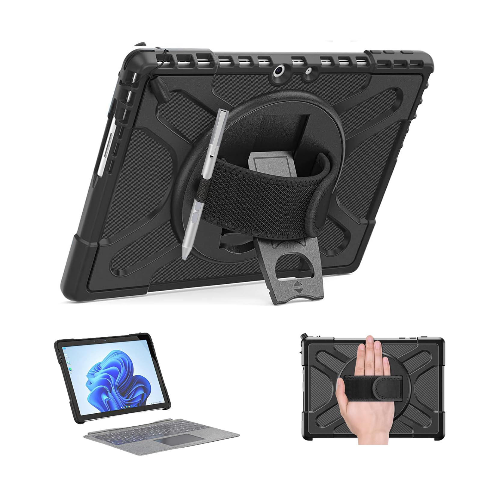 ZenRich Case for Microsoft Surface Go 4/3/2/1 10.5-inch,Protective Case for Surface Go 4/3/2/1 with 360 Rotating Kickstand/Hand Strap Heavy Duty