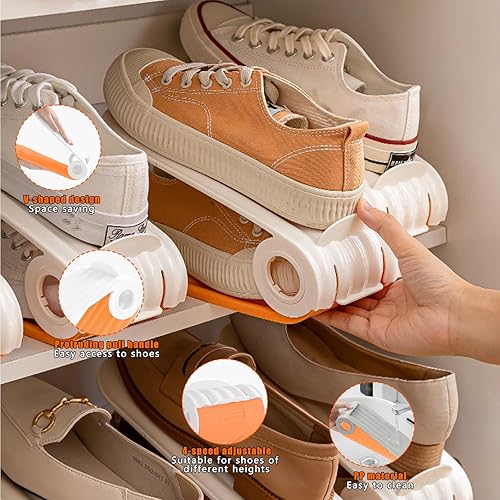 Miniatura 10 de Paquete de 8 ranuras para zapatos, apilador de zapatos ajustable de doble capa, diseño de altura ajustable en cuatro posiciones, soporte apilador de