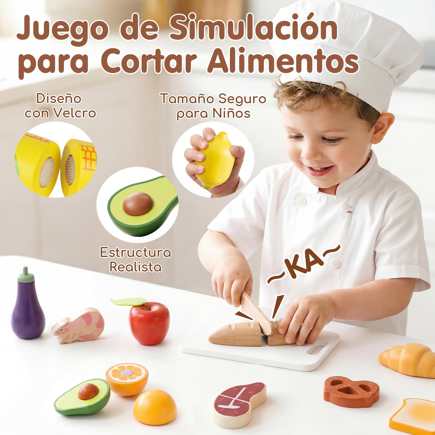 Lehoo Castle Juguetes de Madera, Comida Juguete, Comida Juguete Cocinita con Cuatro Cestas de Tela, Accesorios Cocina Juguetes, Utensilios Cocina Juguete para Niñas 3 4 5 6 7 Años