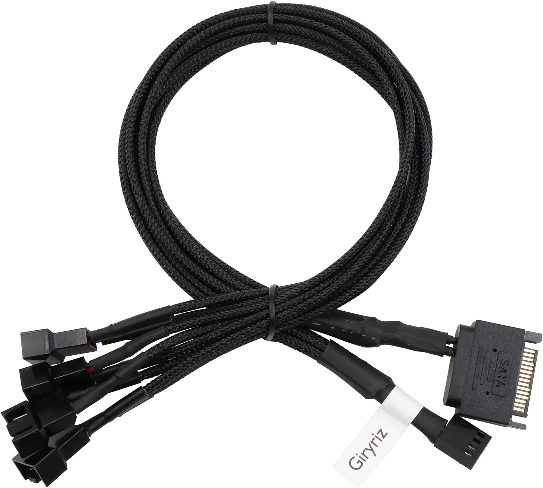 PWM Fan Splitter Adapter Cable 1 to 4 with SATA Power Adapter, Sleeved Nylon Braided Cord Y Splitter Computer PC 4 Pin Fan Extension Power Cable 1 to 4 Converter, 43CM (Gen 2)