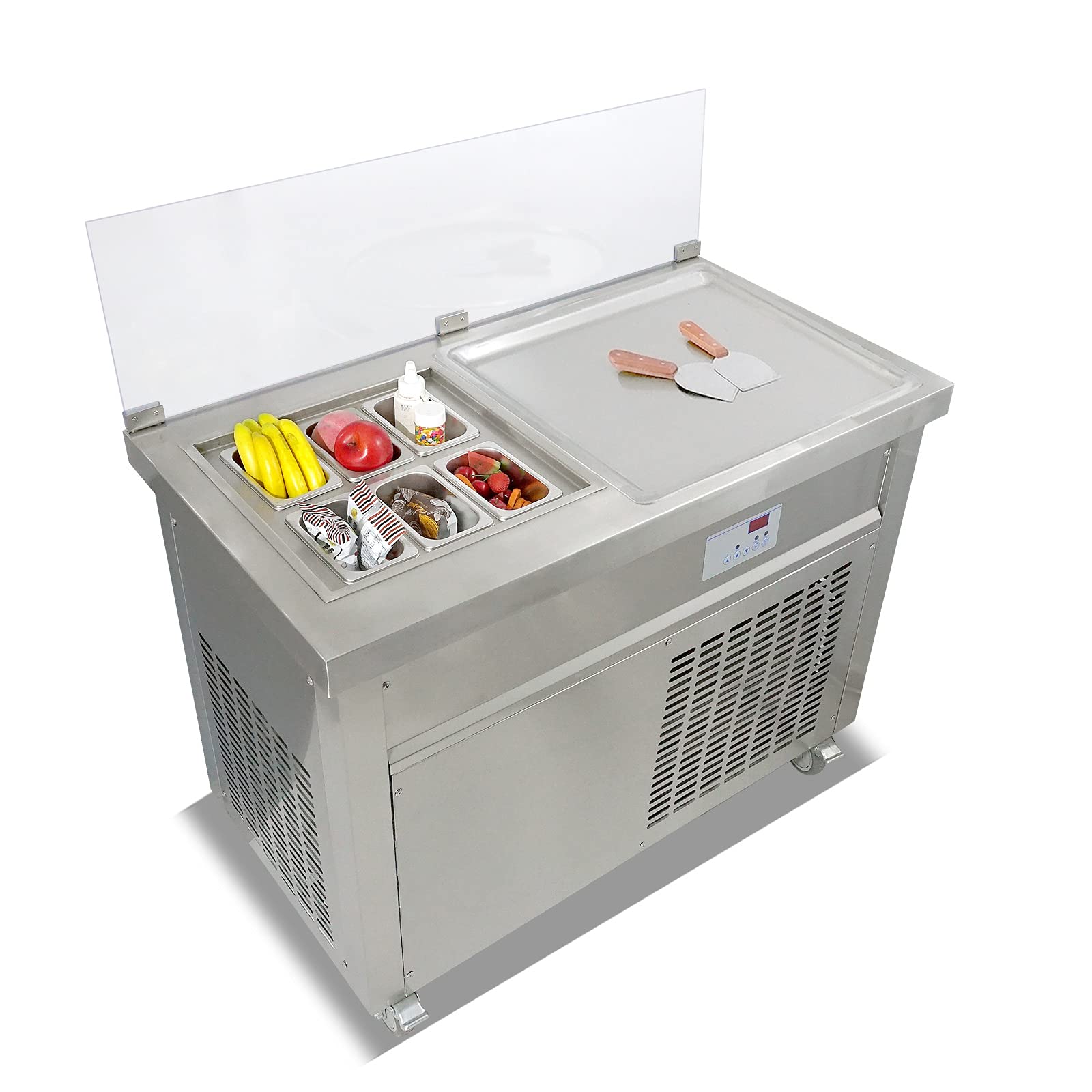 Commercial Square Pans Stir Fried Ice Cream Machine with 6 coolated Tanks Fry Gelato Thai Stir Roll Ice