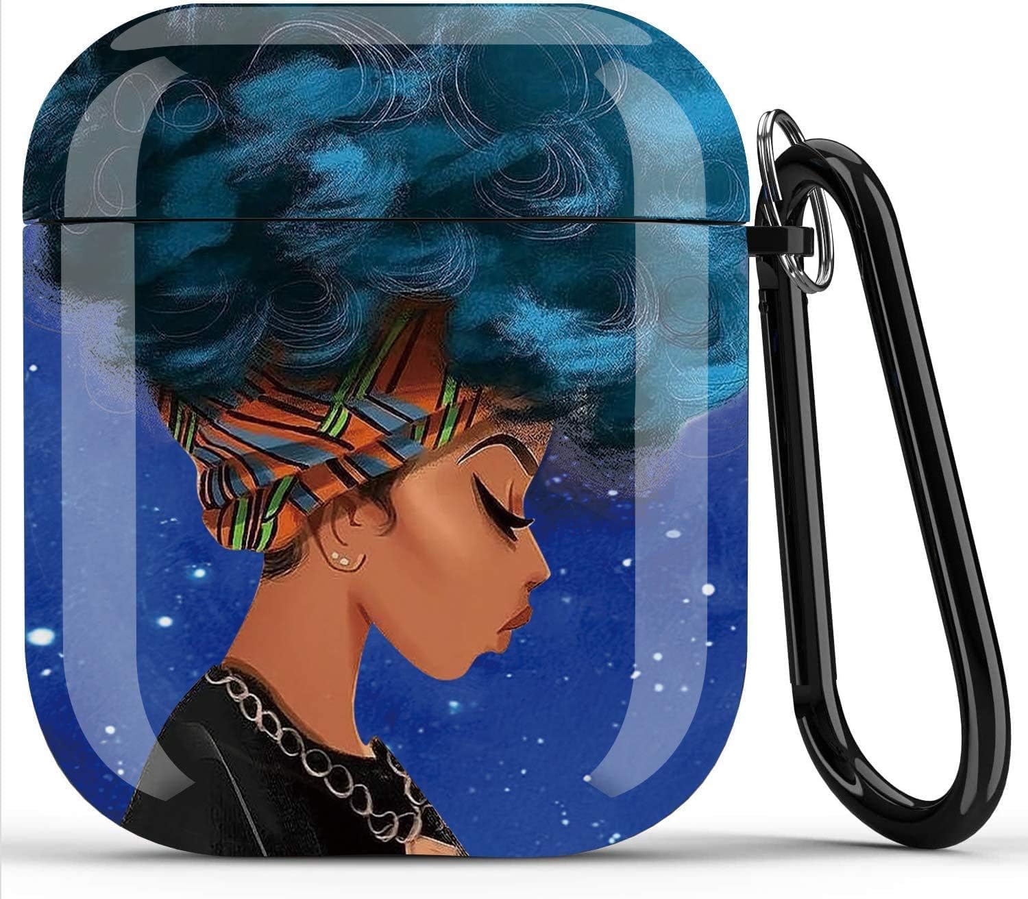 Afro Black Girl Airpods Case - Wonjury African American Airpod Skin Protective Hard Case Cover Portable & Shockproof Women Girls with Keychain for