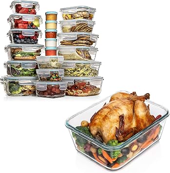 Razab 35 PC + 112 Oz Glass Food Storage Containers with Lids - Meal Prep Reusable Airtight Leakproof Lunch Boxes for Adult - BPA Free