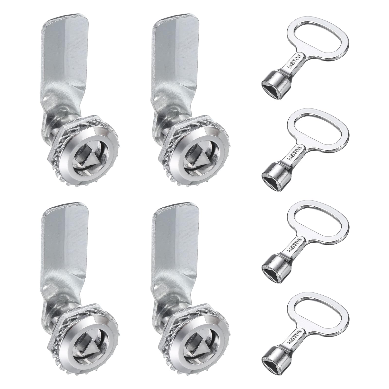 sourcing map Tubular Cam Lock, 5/7 Inch Cylinder Length Zinc Alloy Triangle Cabinet Lock with Key for Electric Box Mailbox (Silver, Pack of 4)