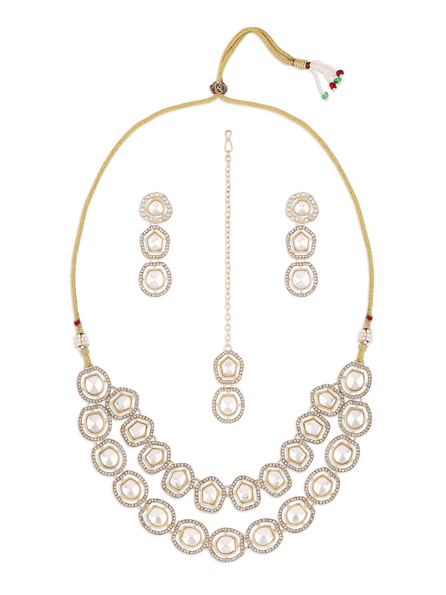 ZAVERI PEARLS Gold Tone Layered Dazzling Austrian Diamonds & Stones Bridal Necklace Earring Maangtikka Set For Women-ZPFK18525 (B0DBQ6X3YF) Amazon Price History, Amazon Price Tracker