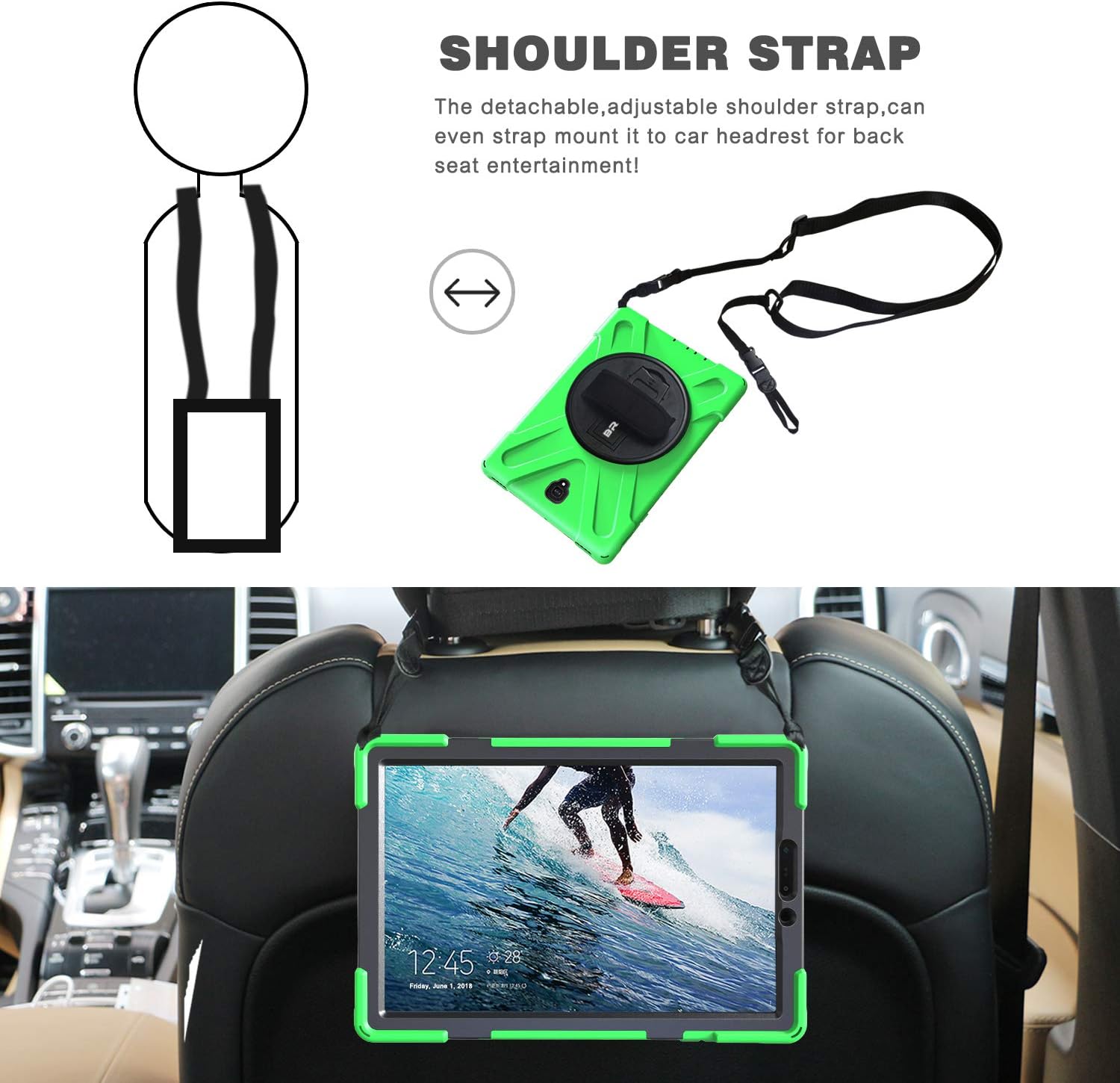 BRAECN for Samsung Galaxy Tab S4 Case with Rotating Handle and Shoulder Strap, Shock-Absorption Full Body Protection Rugged Cover Case for Samsung Tab S4 10.5 Inch 2018 Model T837/T835/T830 (Green)