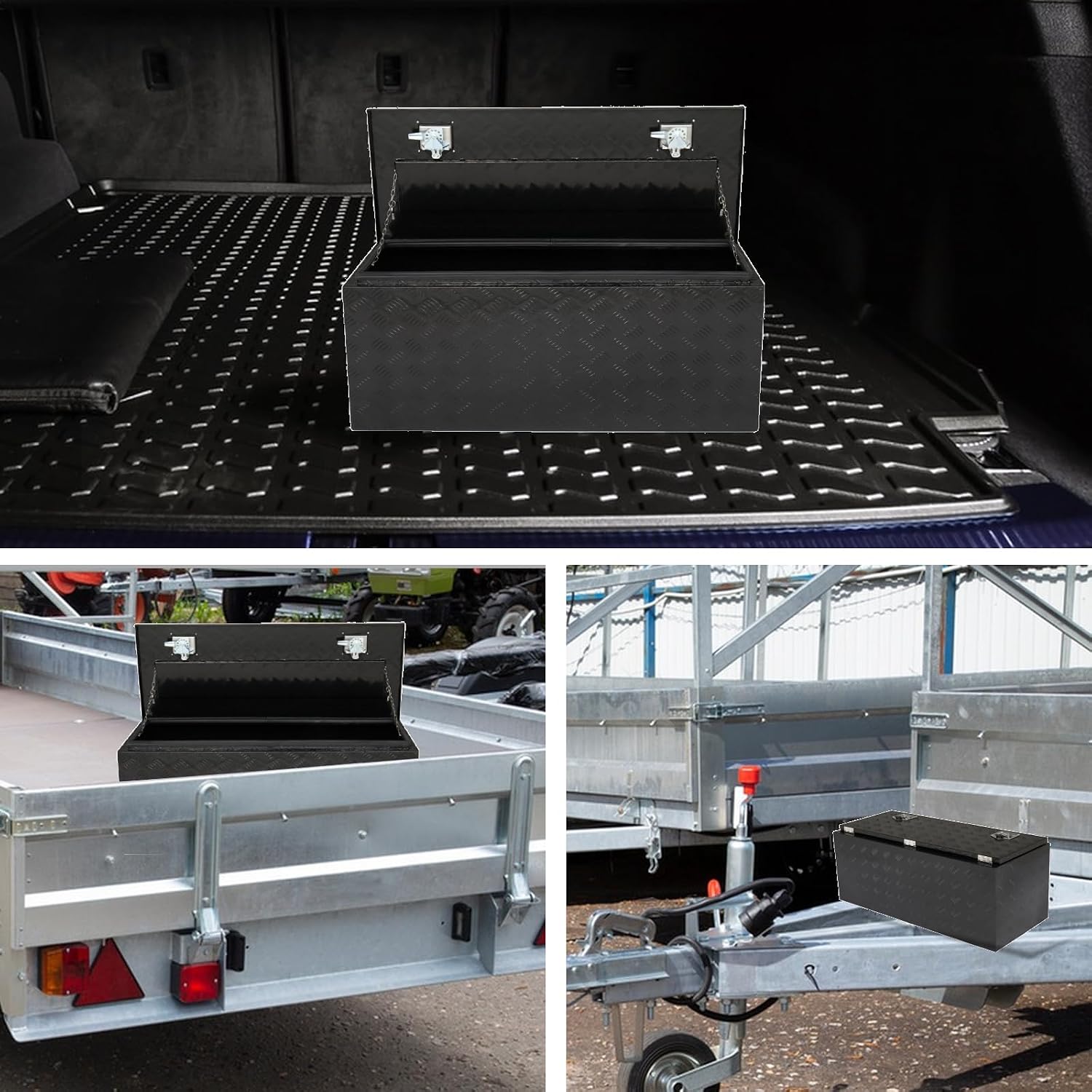42 Inch Aluminum Truck Underbody Tool Box, Heavy Duty Truck storage Truck Bed Toolboxes, Waterproof RV Toolbox for Pickup Bed, Trailer Toolbox with T-Handle Lock & Keys - Black