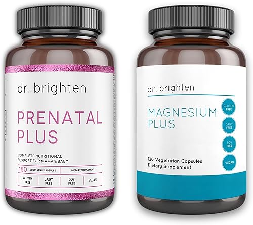 Dr. Brighten Paquete de suplementos dietéticos Prenatal Plus y Magnesium Plus, sin OMG, veganos para madres embarazadas o lactantes