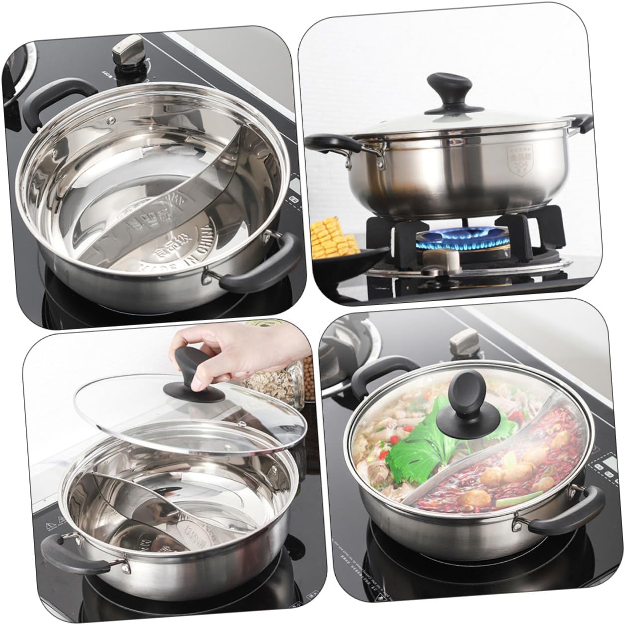 Ciieeo 1Pc Dual Taste Hot Pot with Handles Induction Gas Cooking Pot for Home Kitchenware and Resistant Design for Multi Flavor Meals
