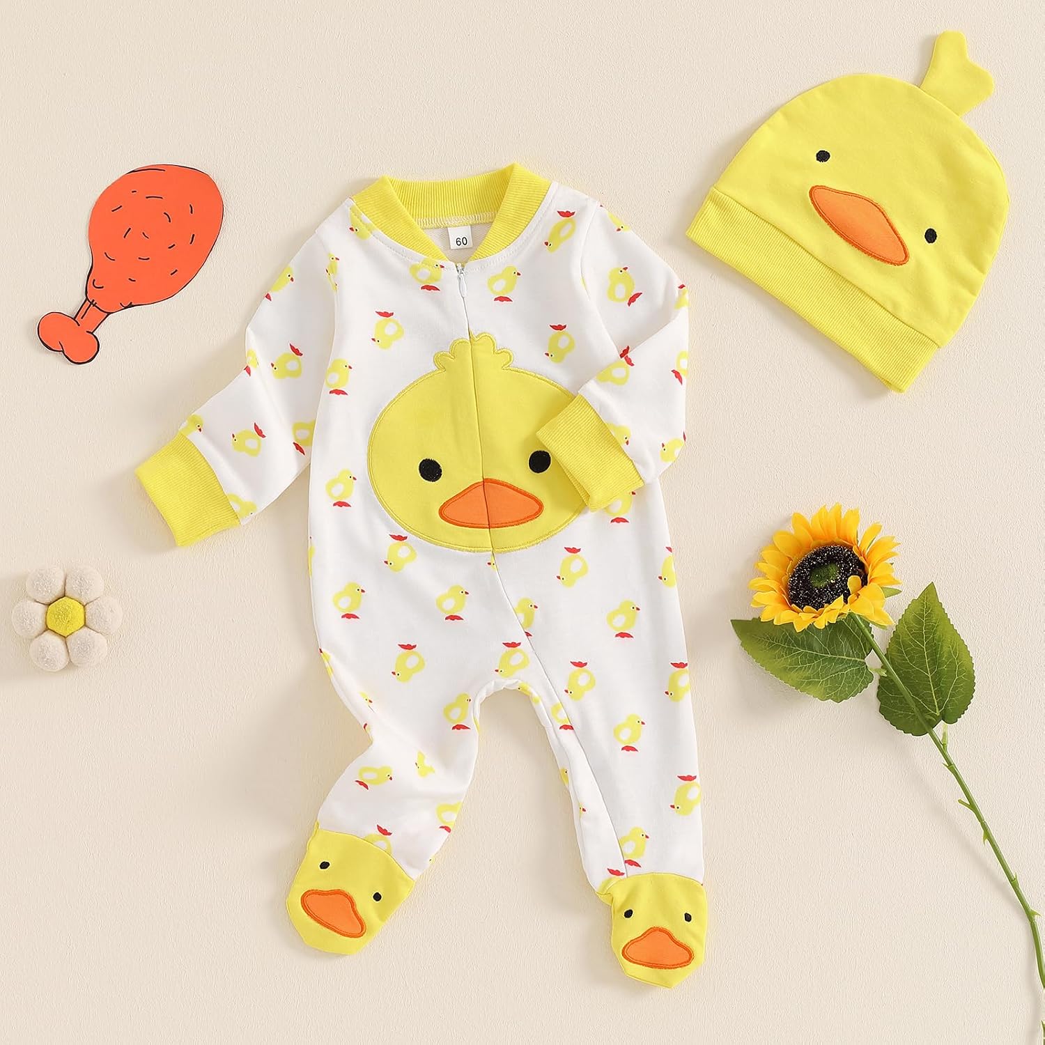 Newborn Coming Home Outfit and Hat Baby Boy Girl Footie Romper Jumpsuit Cute Infant Clothes Set