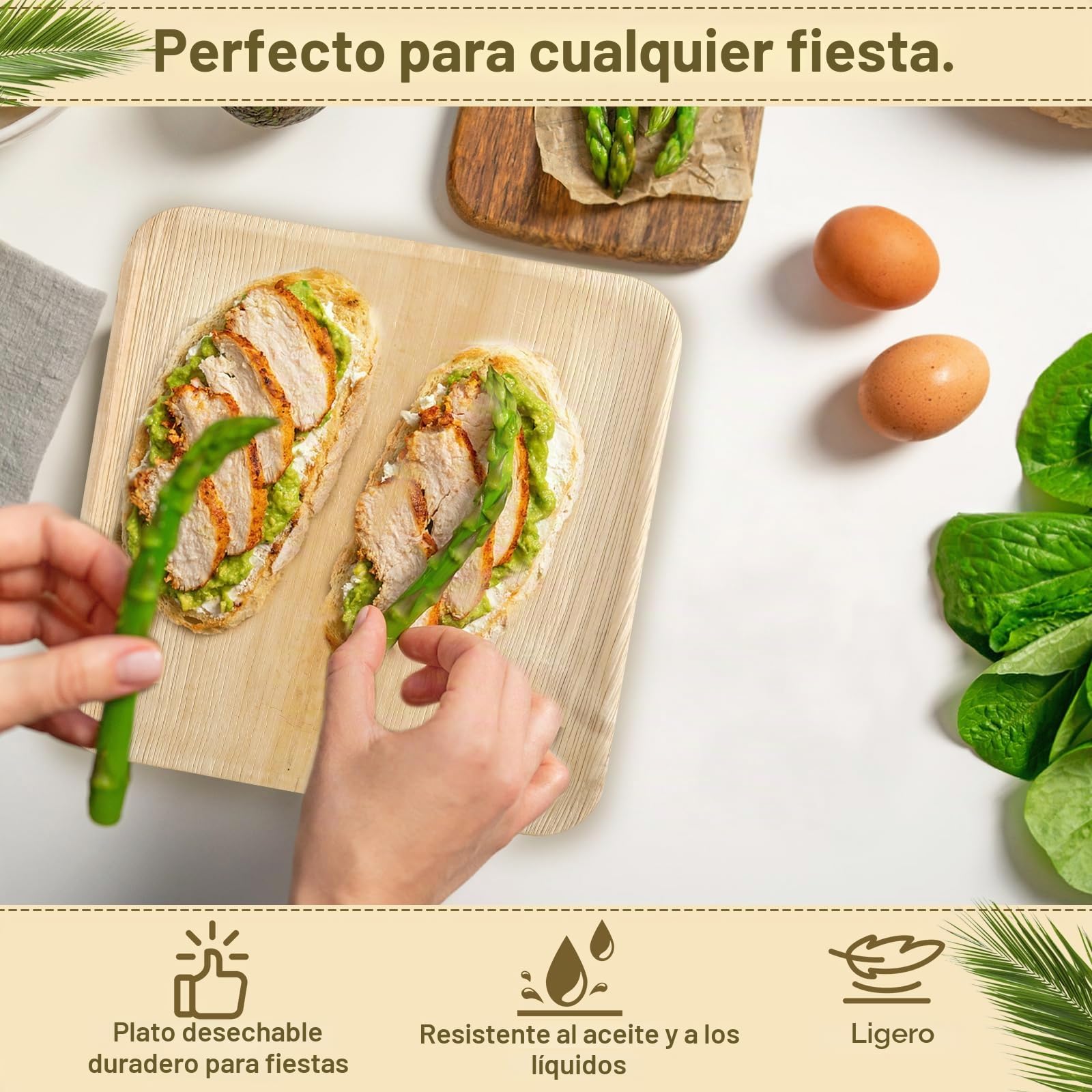 KITDAHOM 25 Platos de Hoja de Palma - Platos Naturales 25 x 25 cm - Material de Hoja de Palma - Vajilla Desechable Compostable y Resistente para Fiesta, Boda, Barbacoa, Picnic