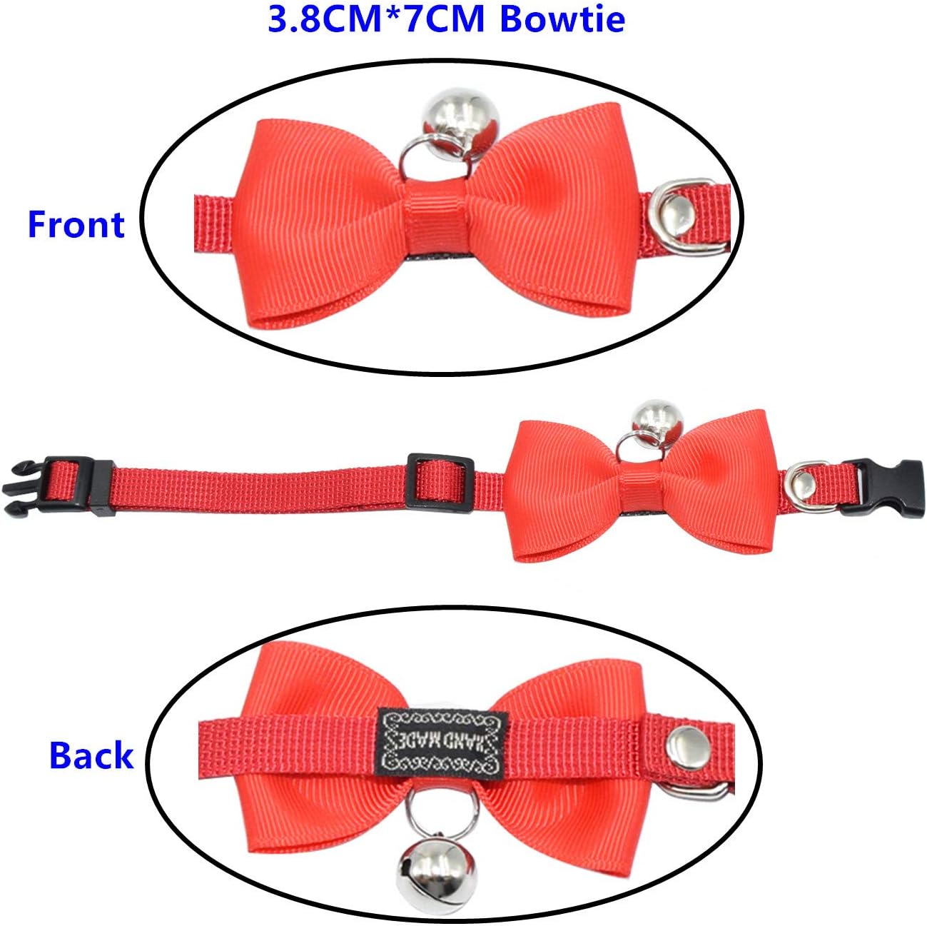 Olahibi Classic Solid Color Series Cat Collar with Handmade Bowtie for Cats and Small Dogs(S, Red)