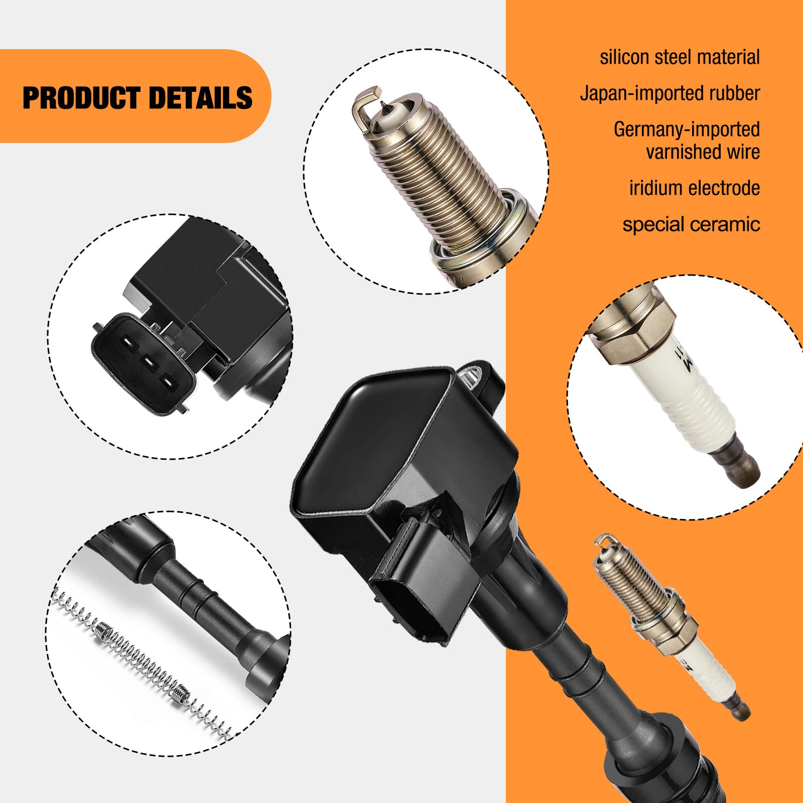 BDFHYK Set of 6 Ignition Coils pack UF401 & Iridium Spark Plugs NGK4469