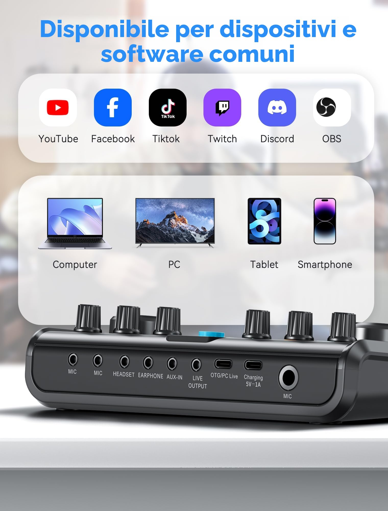 SINWE Set podcast per 2 persone, mixer audio con microfoni per smartphone e PC, attrezzatura da DJ all-in-one, plug and play, ideale per streaming, canto, YouTube e gaming
