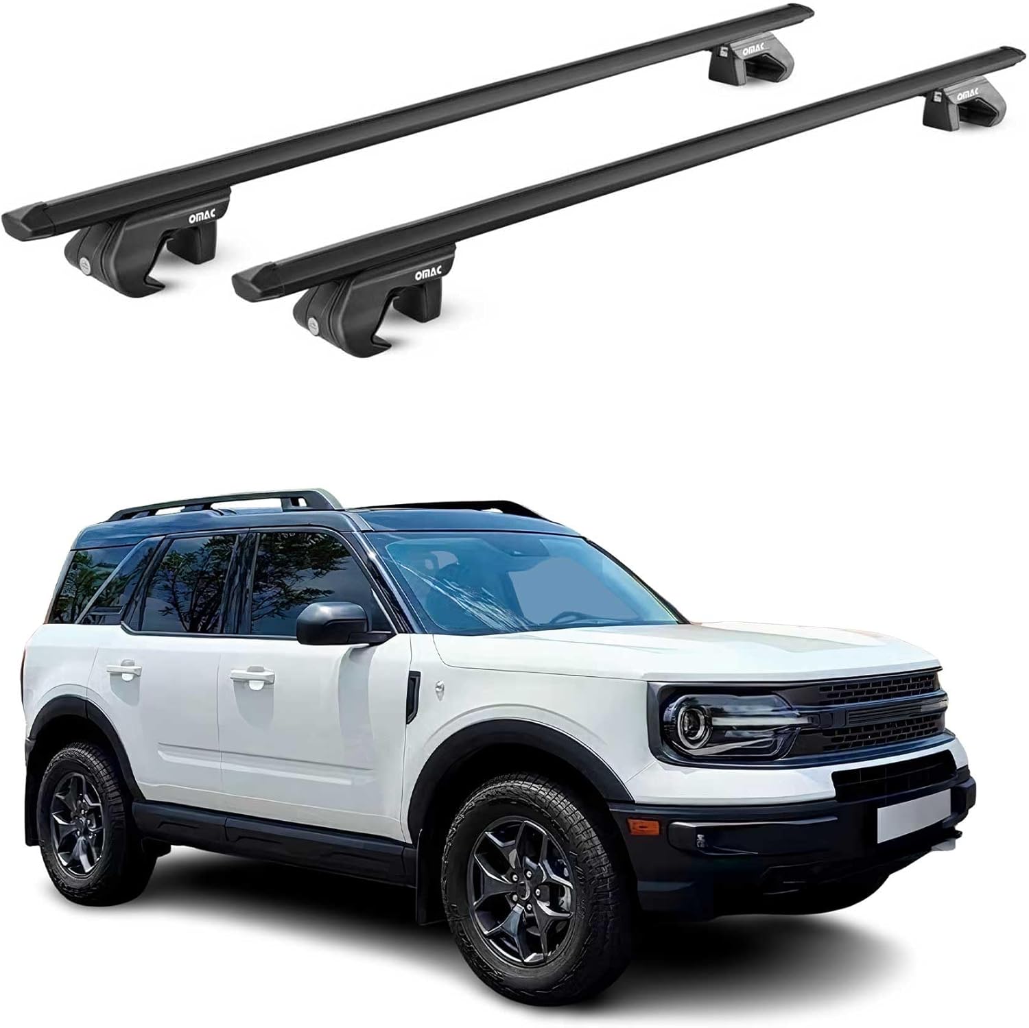 OMAC Roof Rack Cross Bars for Ford Bronco Sport 2021-2024 Lockable 198Lbs Aluminium Black 2Pcs fits Cargo Carriers Kayak Canoe Bike Snowboard