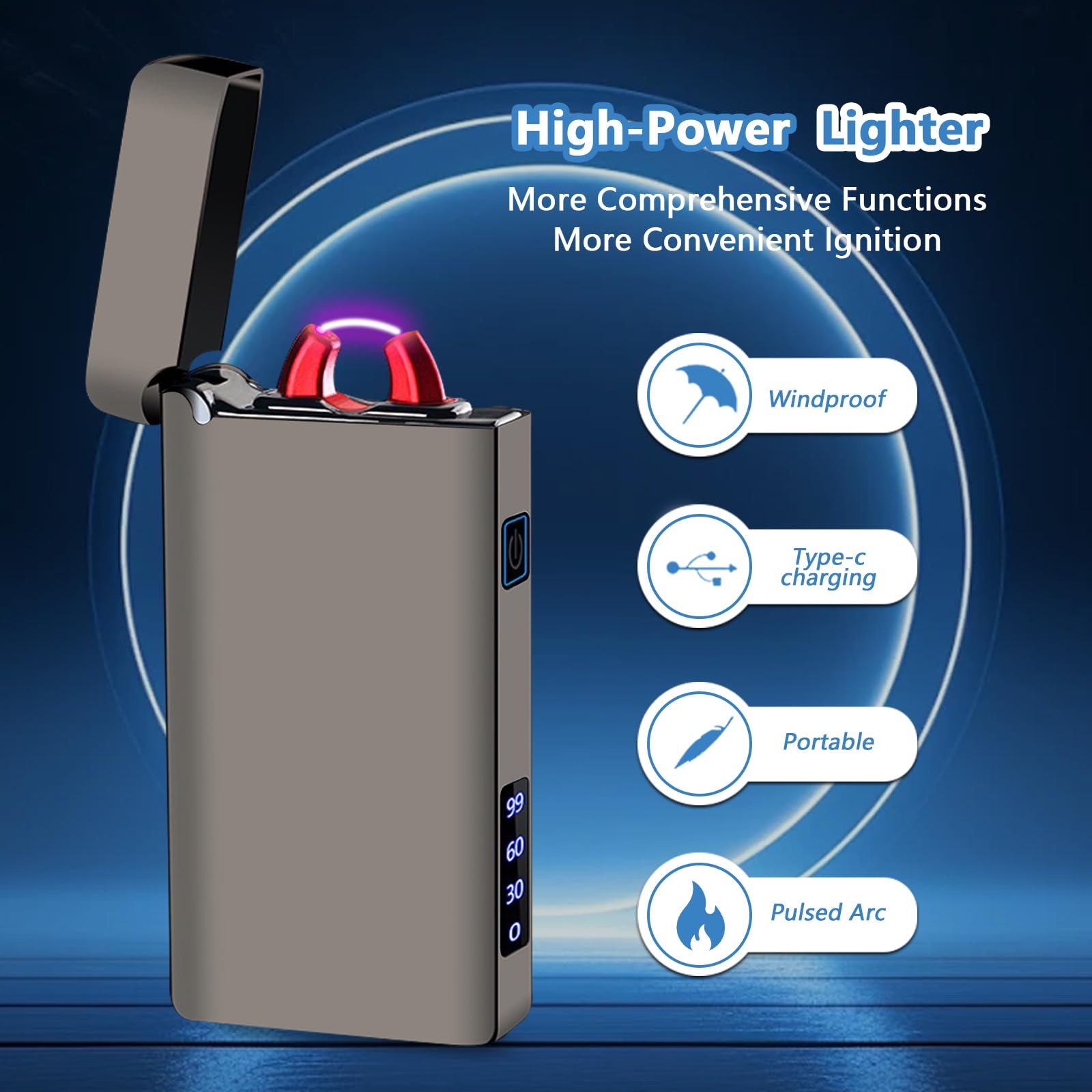 Accendino elettrico accendino elettronico personalizzato con alloggiamento in metallo, indicatore di livello di carica e ricarica USB-C per candele, regalo speciale (nero)