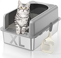 MLIKLU Extra Large Stainless Steel Cat Litter Box - XL Enclosed High-Sided for Big Cats, Non-Stick, Odor-Resistant, Easy Clean w/ Scoop