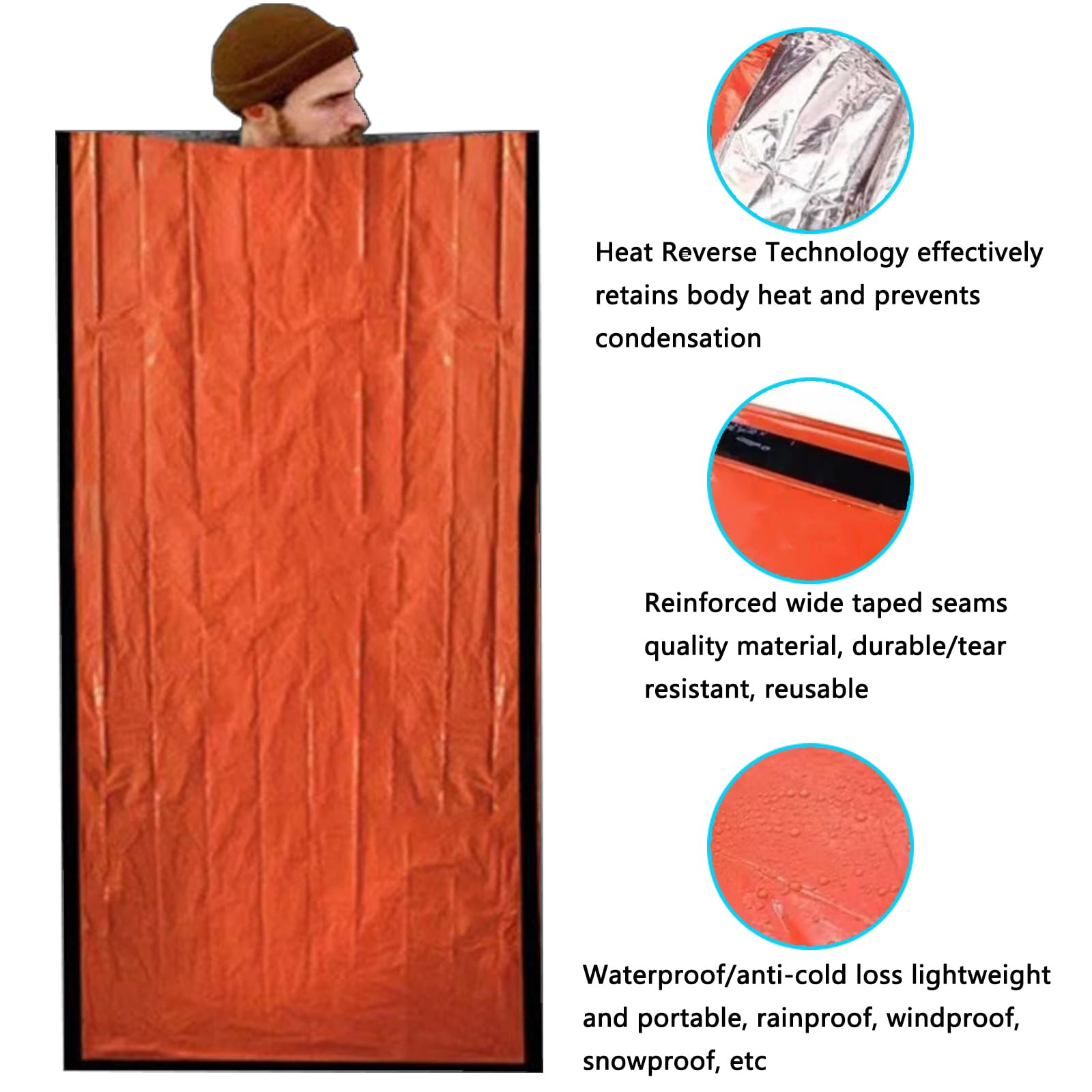 Manta Térmica Supervivencia Saco Dormir Emergencia Ligero Isotérmica Impermeable Windproof PE Aluminizado