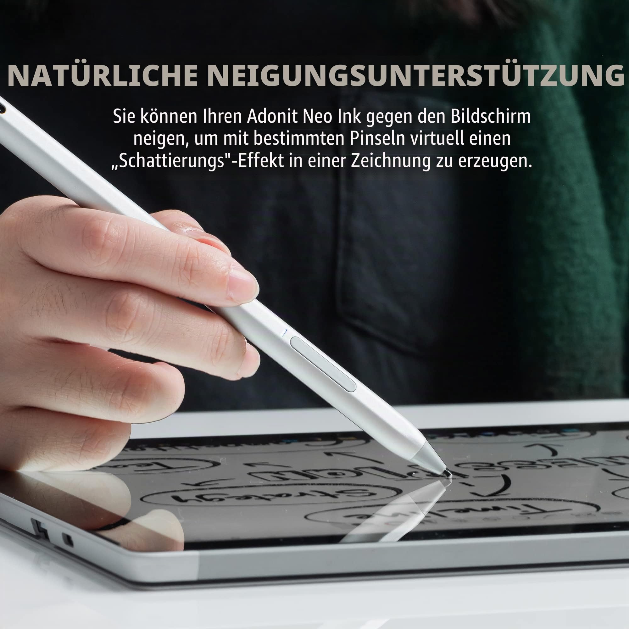 Adonit Neo Ink Stylus für Surface Pro 8/7/6/X, Go 3, Laptop, Silber