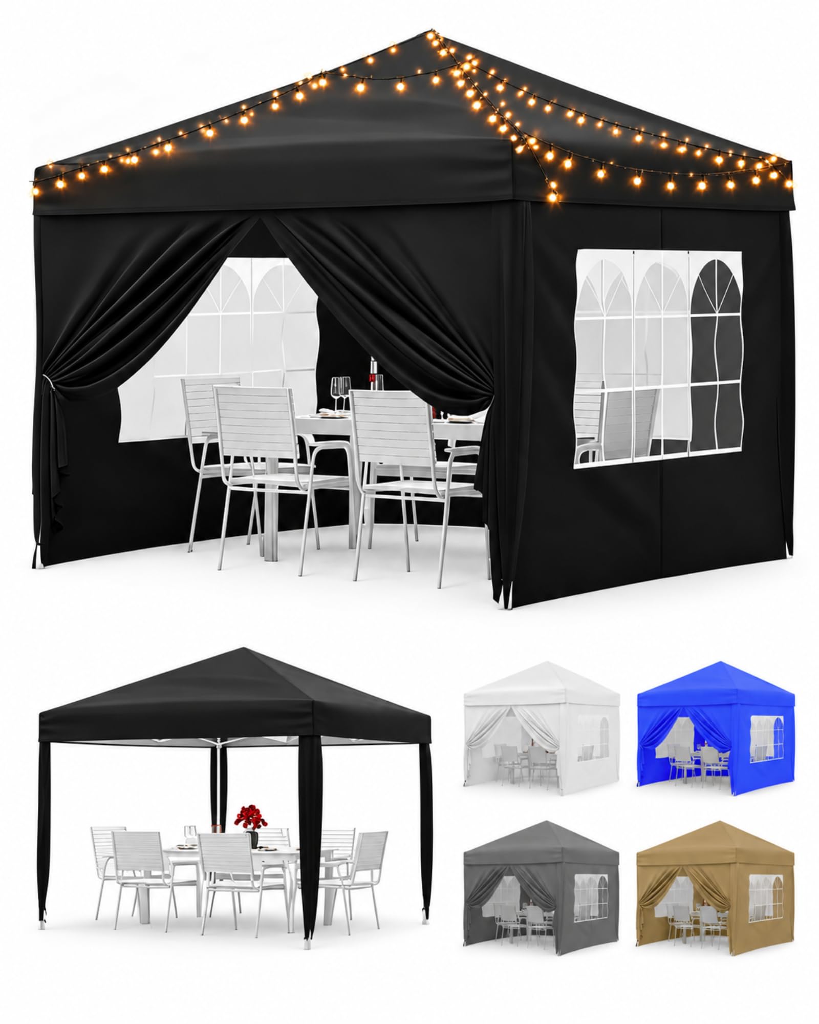Pop Up Pavillon Höhenverstellbar mit Abnehmbaren Seitenteilen, UV50+ Sonnenschutz