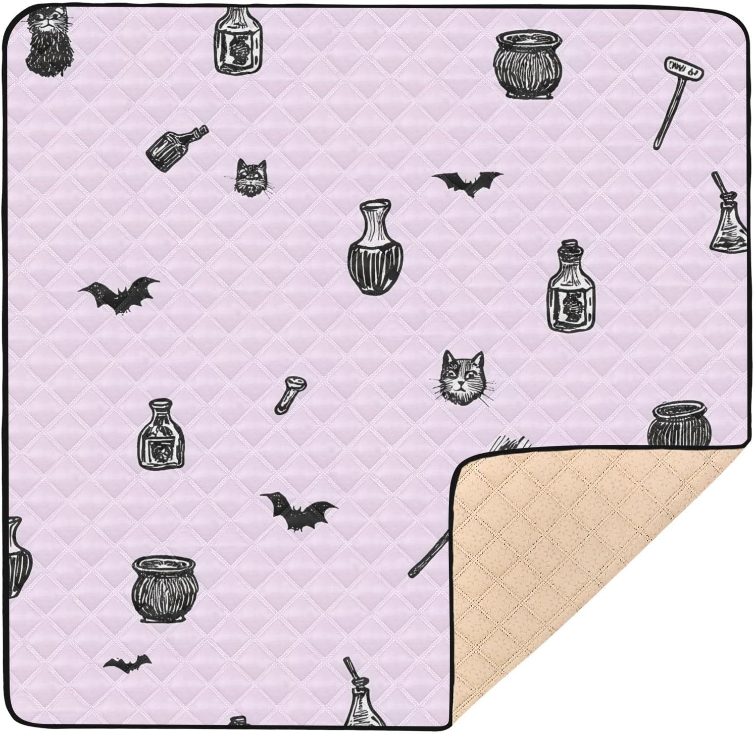 Doodle Witch Logo Baby Play Mat, 50“ X 50” Washable Folding Crawling Mat, Baby Floor Mat, Soft, Non-Slip