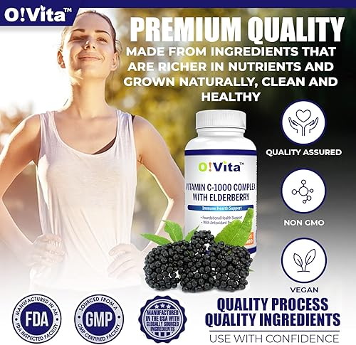 Miniatura 3 de Complejo de vitamina C-1000 con saúco (Sambucus Nigra), apoya la salud inmune y los niveles de energía, suministro de hasta 3 meses, (90 tabletas