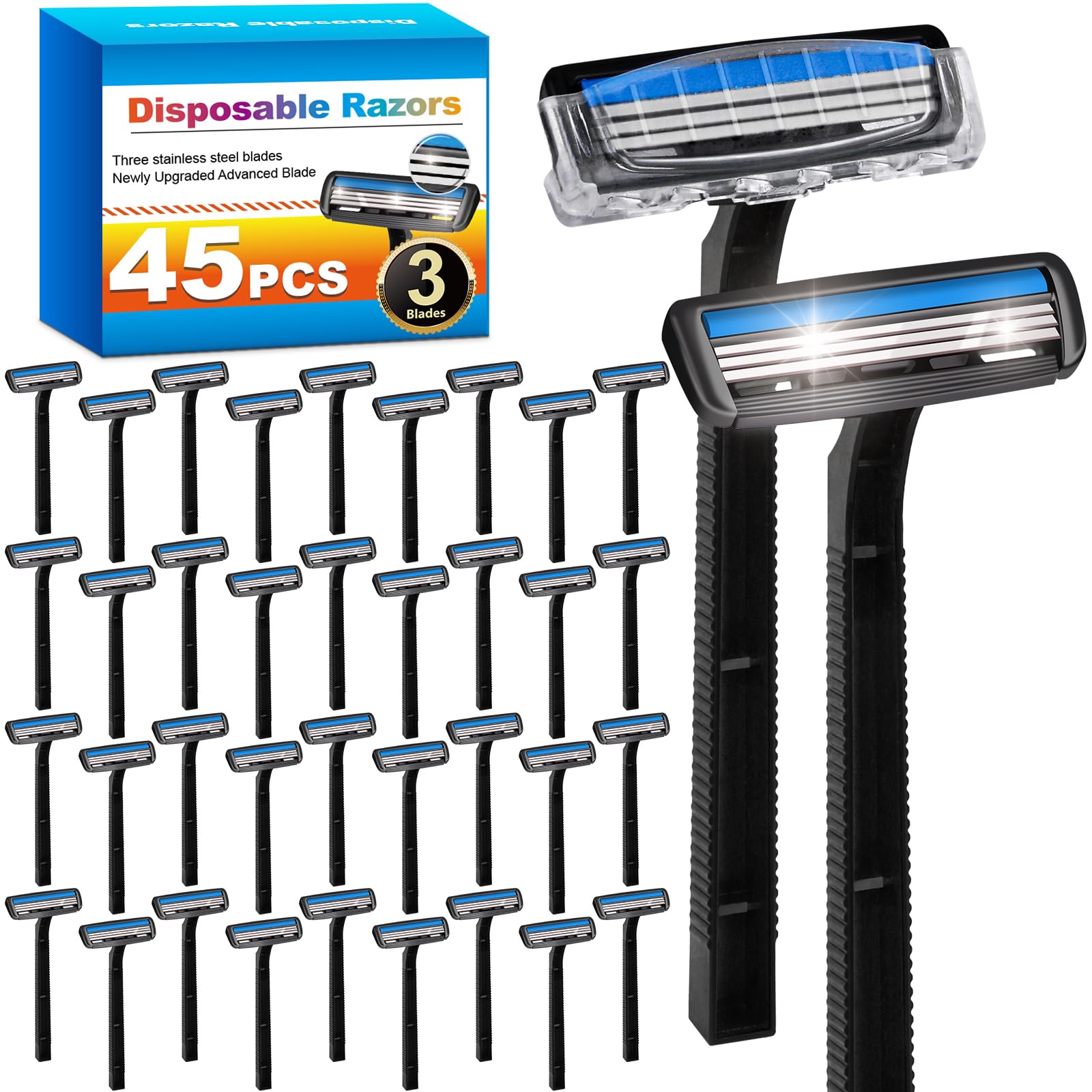 CXYARY 45 Pcs 3 Blade Disposable Razors Shaving Razors Bulk for Men &Women 1 Count (Pack of 45)