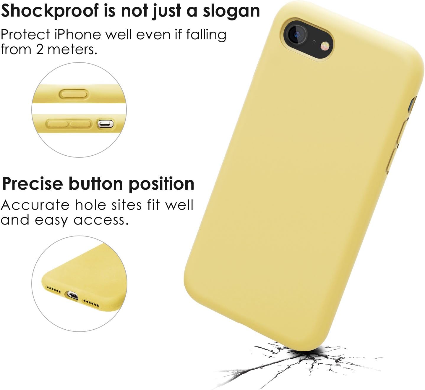 JASBON iPhone SE Case 2020, iPhone 8 Case, iPhone 7 Silicone Case Rubber Gel Shockproof Cover Drop Protection with Soft Microfiber Liner for iPhone 7/8/SE 2020 4.7 inch -Light Yellow