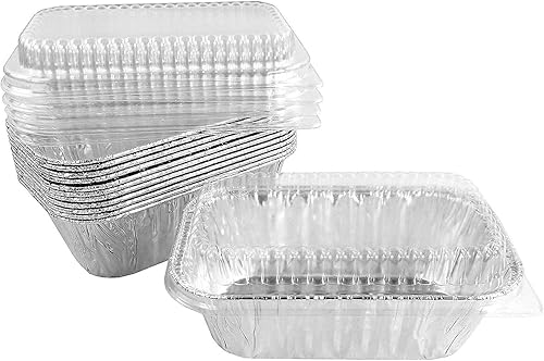 Miniatura 10 de Pactogo Mini moldes desechables de papel de aluminio de 1 libra con tapas transparentes de cúpula baja (paquete de 40 juegos)