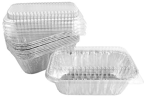 Handi-Foil 1 libra de aluminio mini-panmolde para hornear pan con tapa transparente de cúpula baja, 100paquete (paquete de 100)