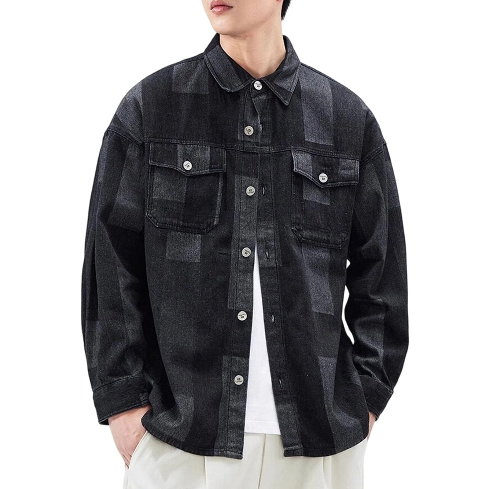 Camicia in Denim a Maniche Lunghe abbottonata Bicolore da Uomo