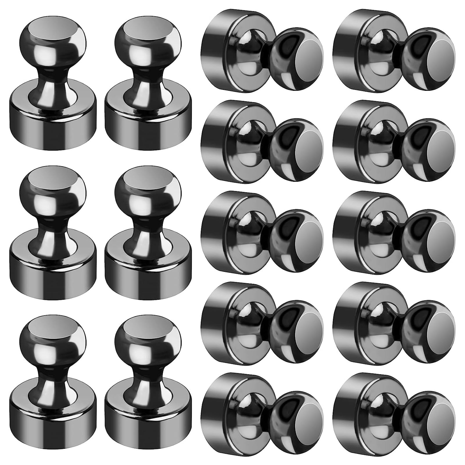 Wisfunlly 16Pcs Black Small Strong Refrigerator Magnets, Whiteboard Fridge Magnets, Magnetic Push Pins Thumb Tacks for Kitchen, Office, School, Locker, Map