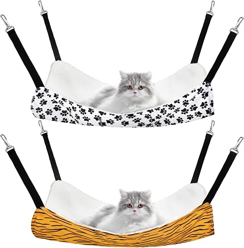 Hamaca colgante reversible para gatos, 2 piezas, suave, transpirable, para mascotas, con correas ajustables y ganchos de metal, cama colgante de