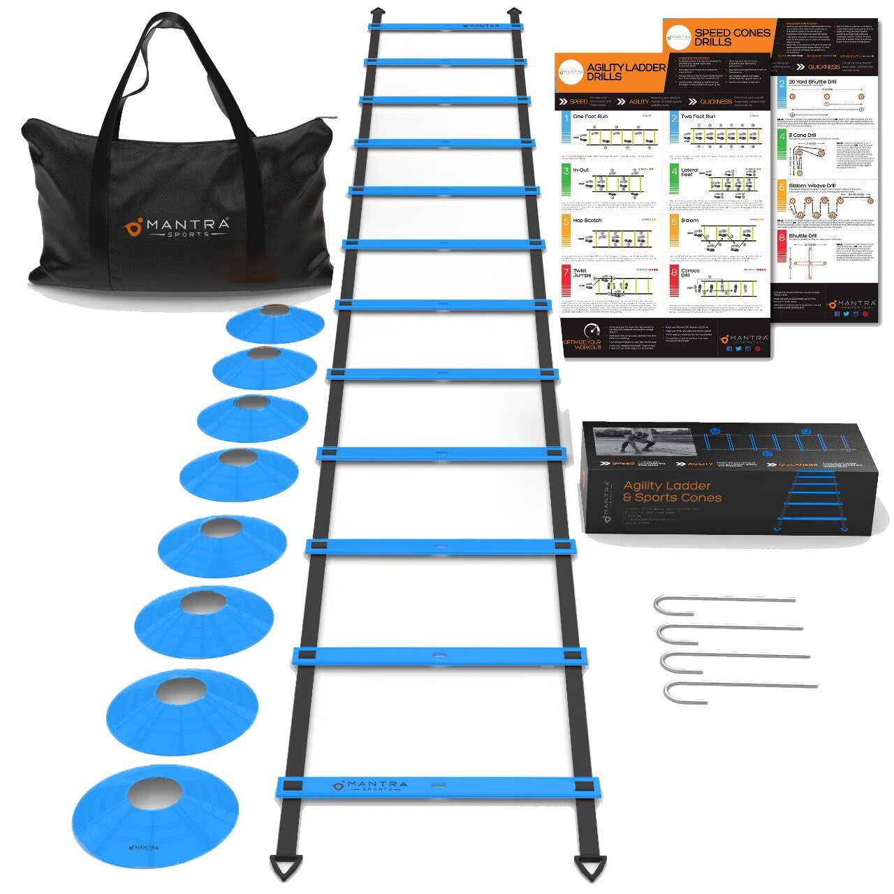 Fussball Trainingszubehör Kinder & Erwachsene, Koordinationsleiter mit Fussball Hütchen Set, 8 Hütchen Fußball Trainingsset mit Trainingsleiter, Zubehör Training Boxen, Basketball & Handball Trainer