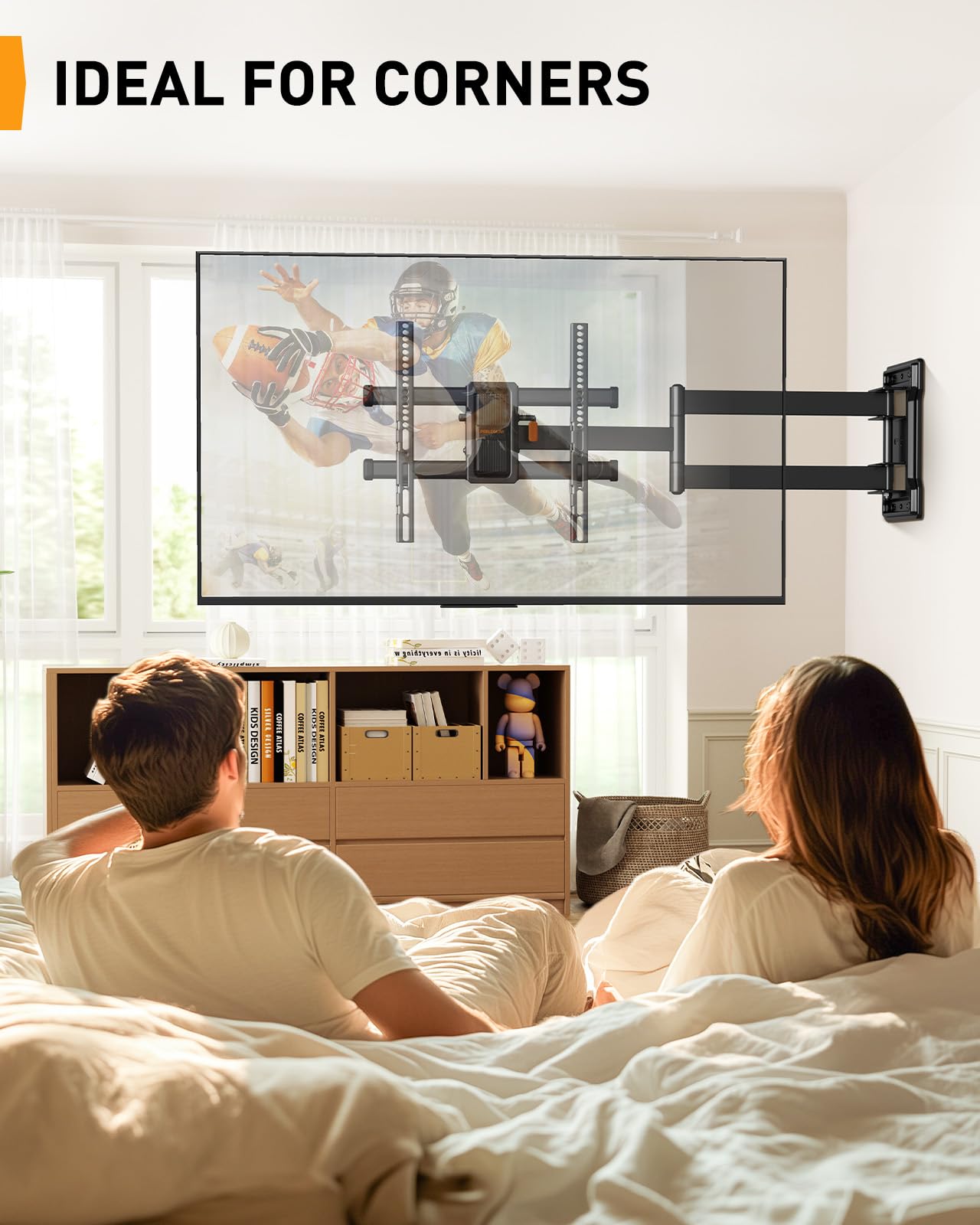 Perlegear TV Wandhalterung, für 32-65 Zoll Fernseher bis zu 60 kg, Eck TV Halterung mit Schwenkbar Neigbar, 700 mm Langarm Wandhalterung Fernseher 43 55 Zoll max. VESA 400x400 mm, PGMF24B