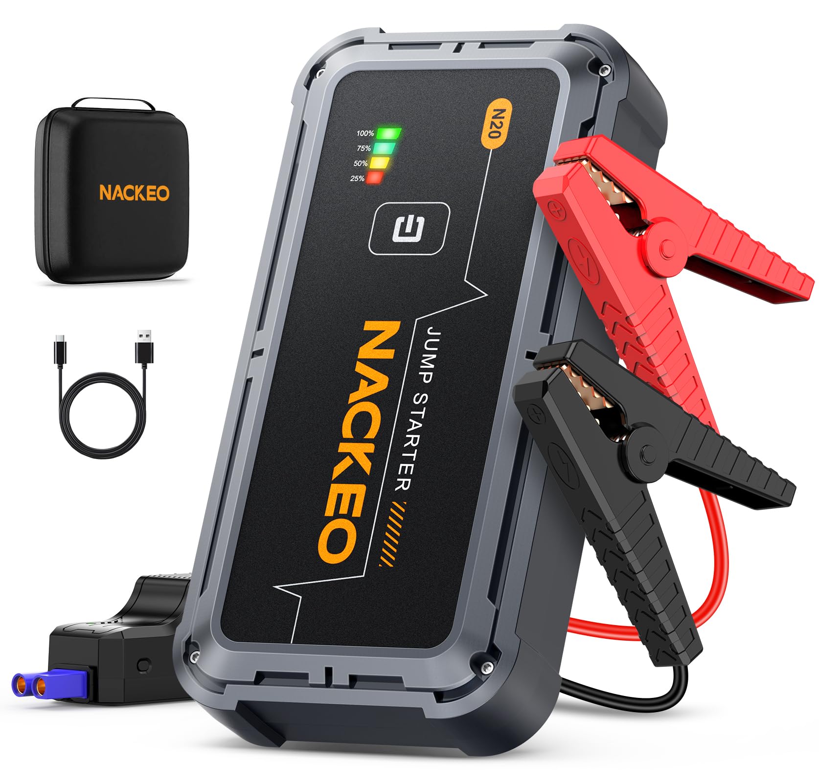 7000A Starthilfe Powerbank für PKW, 12V Batterie Booster (bis zu Allen Benzinmotoren und 10L Diesel), Starter Powerbank mit Starthilfekabel & LED Taschenlampe, Auto Starthilfe für SUV, LKW, Motorrad